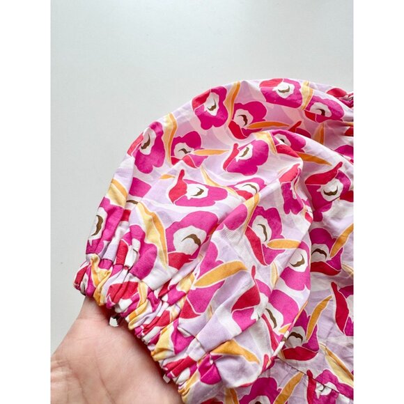 Girls' ZARA Pink Floral Cotton Poplin Puff Sleeve Tiered Dress, Size 13-14 - Picture 3 of 10